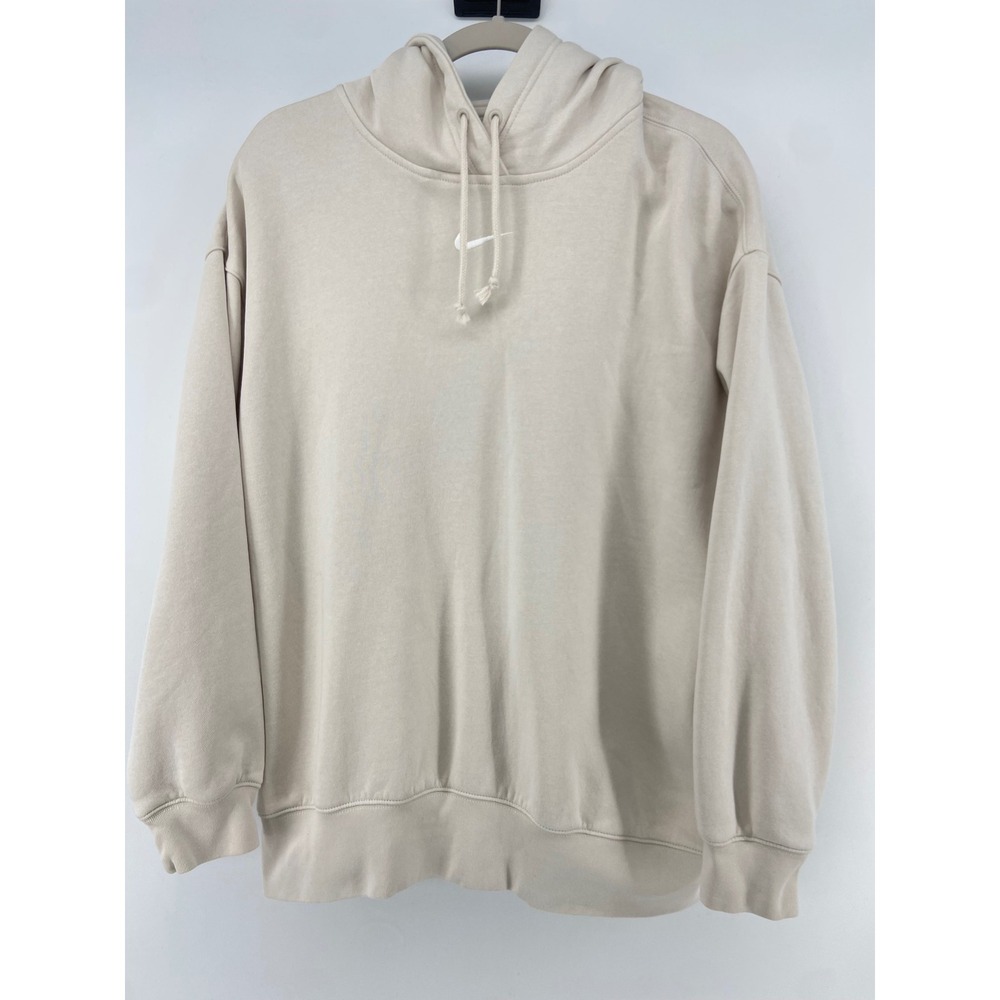 Nike Hoodie Mens Large Cream Center Swoosh Fleece Streetwear Athletic Y2K